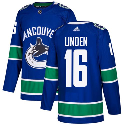 Adidas Men Vancouver Canucks 16 Trevor Linden Blue Home Authentic Stitched NHL Jersey